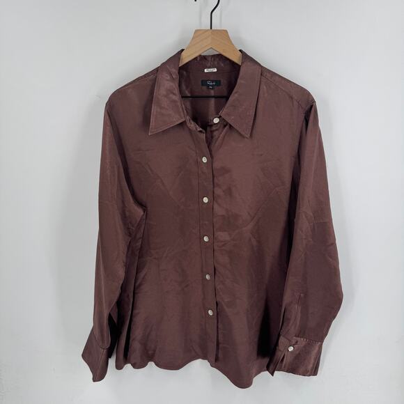 Rails Button Front Shirt Brown Satin-Like Long Sleeve Top Women’s XXL - Picture 1 of 7